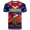 Sydney Roosters Christmas T-Shirt - Custom Sydney Roosters Ugly Christmas And Aboriginal Inspired Patterns T-Shirt