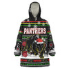 Penrith Panthers Christmas Snug Hoodie - Custom Penrith Panthers Ugly Christmas And Aboriginal Inspired Patterns Oodie Blanket