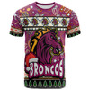 Brisbane Broncos Christmas T-Shirt - Custom Xmas Brisbane Broncos Christmas Balls, Snowflake With Aboriginal Inspired Patterns T-Shirt