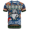 Canterbury-Bankstown Bulldogs Christmas T-Shirt - Custom Xmas Canterbury-Bankstown Bulldogs Christmas Balls, Snowflake With Aboriginal Inspired Patterns T-Shirt