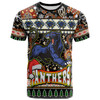 Penrith Panthers Christmas T-Shirt - Custom Xmas Penrith Panthers Christmas Balls, Snowflake With Aboriginal Inspired Patterns T-Shirt