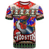 Sydney Roosters Christmas T-Shirt - Custom Xmas Sydney Roosters Christmas Balls, Snowflake With Aboriginal Inspired Patterns T-Shirt