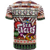 Manly Warringah Sea Eagles Christmas T-Shirt - Custom Xmas Manly Warringah Sea Eagles Christmas Balls, Snowflake With Aboriginal Inspired Patterns T-Shirt