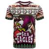Manly Warringah Sea Eagles Christmas T-Shirt - Custom Xmas Manly Warringah Sea Eagles Christmas Balls, Snowflake With Aboriginal Inspired Patterns T-Shirt