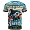 Cronulla-Sutherland Sharks Christmas T-Shirt - Custom Xmas Cronulla-Sutherland Sharks Christmas Balls, Snowflake With Aboriginal Inspired Patterns T-Shirt