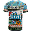 Cronulla-Sutherland Sharks Christmas T-Shirt - Custom Xmas Cronulla-Sutherland Sharks Christmas Balls, Snowflake With Aboriginal Inspired Patterns T-Shirt