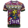 Melbourne Storm Christmas T-Shirt - Custom Xmas Melbourne Storm Christmas Balls, Snowflake With Aboriginal Inspired Patterns T-Shirt