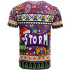 Melbourne Storm Christmas T-Shirt - Custom Xmas Melbourne Storm Christmas Balls, Snowflake With Aboriginal Inspired Patterns T-Shirt