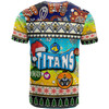 Gold Coast Titans Christmas T-Shirt - Custom Xmas Gold Coast Titans Christmas Balls, Snowflake With Aboriginal Inspired Patterns T-Shirt