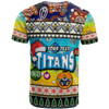 Gold Coast Titans Christmas T-Shirt - Custom Xmas Gold Coast Titans Christmas Balls, Snowflake With Aboriginal Inspired Patterns T-Shirt