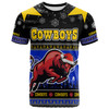 North Queensland Cowboys Christmas T-Shirt - Custom North Queensland Cowboys Ugly Christmas And Aboriginal Inspired Patterns T-Shirt