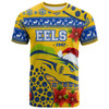 Parramatta Eels Christmas T-Shirt - Custom Parramatta Eels Aboriginal Inspired and Poinsettia Xmas T-Shirt