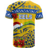 Parramatta Eels Christmas T-Shirt - Custom Parramatta Eels Aboriginal Inspired and Poinsettia Xmas T-Shirt