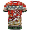 Redcliffe Dolphins Christmas T-shirt - Custom Xmas Redcliffe Dolphins Christmas Balls, Snowflake With Aboriginal Inspired Patterns T-shirt