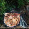 Australia Aboriginal Inspired Beach Blanket - Indigenous Inspired White Flowers and Blank Hand Art Beach Blanket
