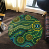 Australia Aboriginal Inspired Round Rug - Green Circle Aboiginal Inspired Dot Painting Style Round Rug