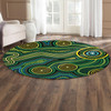 Australia Aboriginal Inspired Round Rug - Green Circle Aboiginal Inspired Dot Painting Style Round Rug