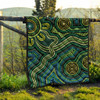 Australia Aboriginal Inspired Quilt - Green Circle Aboiginal Inspired Dot Painting Style