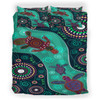 Australia Indigenous Bedding Set - Aboriginal Inspired Dreaming Turtles And Plapytus Dot Art Painting