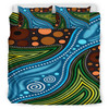 Australia Indigenous Bedding Set - Aboriginal Inspired Landscape Illustration of forest, river and land