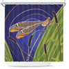 Australia Aboriginal Inspired Shower Curtain - Dragonfly On Cattails Aboriginal Style Art Shower Curtain