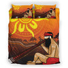 Australia Aboriginal Inspired Bedding Set Man Playing A Didgeridoo Landscape With Uluru Sunset
