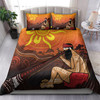 Australia Aboriginal Inspired Bedding Set Man Playing A Didgeridoo Landscape With Uluru Sunset