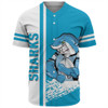 Sutherland and Cronulla Sport Baseball Shirt - Sharks Mascot Quater Style