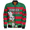Souths Custom Bomber Jacket - Bunnies For Life With Aboriginal Style Bomber Jacket
