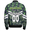 Canberra Raiders Bomber Jacket - Tropical Patterns And Dot Painting Eat Sleep Rugby Repeat