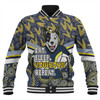 North Queensland Cowboys Baseball Jacket - Tropical Patterns And Dot Painting Eat Sleep Rugby Repeat