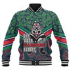 New Zealand Warriors Sport Baseball Jacket - Tropical Patterns And Dot Painting Eat Sleep Rugby Repeat