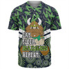 Canberra Raiders Baseball Shirt - Tropical Patterns And Dot Painting Eat Sleep Rugby Repeat