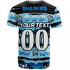 Cronulla-Sutherland Sharks T-Shirt - Tropical Hibiscus and Coconut Trees