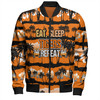 Wests Tigers Bomber Jacket - Eat Sleep Repeat With Tropical Patterns
