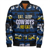 North Queensland Cowboys Bomber Jacket - Eat Sleep Repeat With Tropical Patterns
