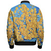 Australia Golden Wattle Bomber Jacket - Golden Wattle Blue Background Oil Painting Art Bomber Jacket