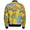 Australia Golden Wattle Bomber Jacket - Golden Wattle Bouquet Blue Background Oil Painting Art  Bomber Jacket