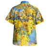 Australia Golden Wattle Hawaiian Shirt - Golden Wattle Bouquet Blue Background Oil Painting Art  Hawaiian Shirt