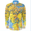 Australia Golden Wattle Long Sleeve Shirts - Golden Wattle Bouquet Blue Background Oil Painting Art  Long Sleeve Shirts