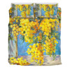 Australia Golden Wattle Bedding Set - Golden Wattle Bouquet Blue Background Oil Painting Art  Bedding Set