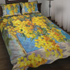 Australia Golden Wattle Quilt Bed Set - Golden Wattle Bouquet Blue Background Oil Painting Art  Quilt Bed Set