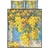 Australia Golden Wattle Quilt Bed Set - Golden Wattle Bouquet Blue Background Oil Painting Art  Quilt Bed Set