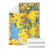 Australia Golden Wattle Blanket - Golden Wattle Bouquet Blue Background Oil Painting Art  Blanket