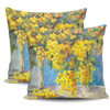 Australia Golden Wattle Pillow Covers - Golden Wattle Bouquet Blue Background Oil Painting Art  Pillow Covers