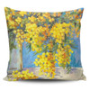 Australia Golden Wattle Pillow Covers - Golden Wattle Bouquet Blue Background Oil Painting Art  Pillow Covers