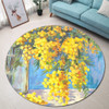 Australia Golden Wattle Round Rug - Golden Wattle Bouquet Blue Background Oil Painting Art  Round Rug