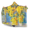 Australia Golden Wattle Hooded Blanket - Golden Wattle Bouquet Blue Background Oil Painting Art  Hooded Blanket