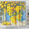 Australia Golden Wattle Shower Curtain - Golden Wattle Bouquet Blue Background Oil Painting Art  Shower Curtain