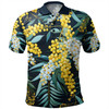 Australia Golden Wattle Polo Shirt - Golden Wattle Seamless Patterns Blue Background Polo Shirt